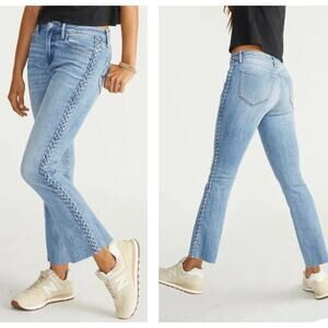 Driftwood Roxy Intertwined Kick Flare Side Braid Stretch Raw Hem Jeans - Size 26